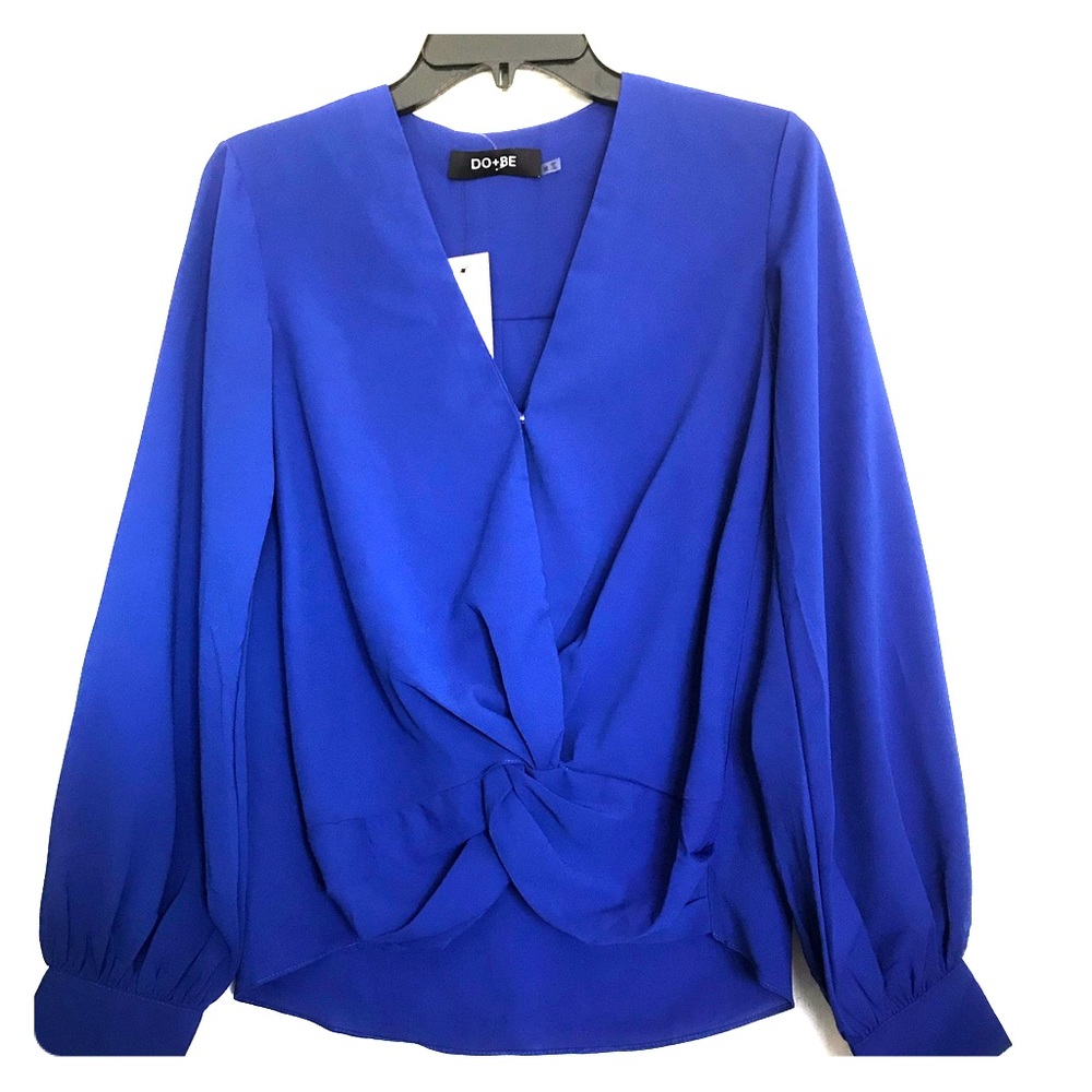 New, tags on DO + BE cobalt blue blouse